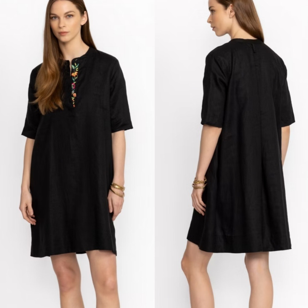 Johnny Was Calme NWT Linen Polo Dress Mandarin Collar Liya Boho Preppy Womens XS
